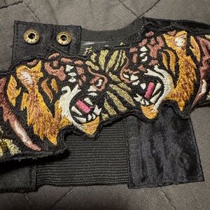 Free People Black Belt with Embroidered Tiger Design